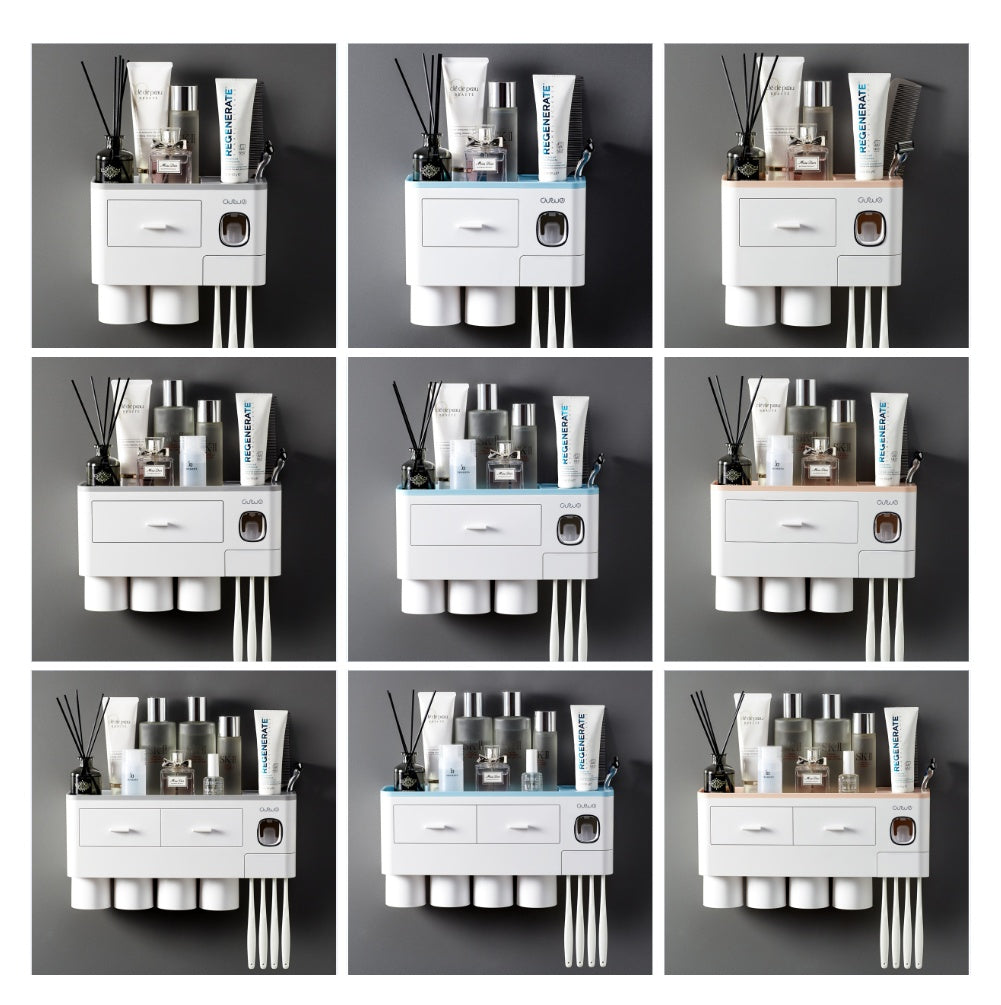 Väggmonterad Tandborsthållare – Hålfri Installation & Magnetsugkopp (2–4 Muggar)