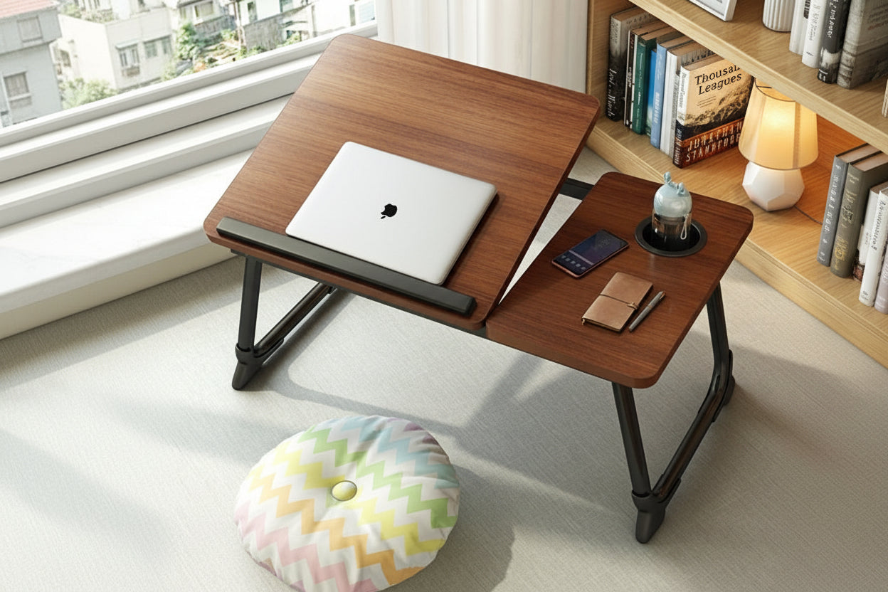 Justerbart laptopbord - Hopfällbart bord med mugghållare