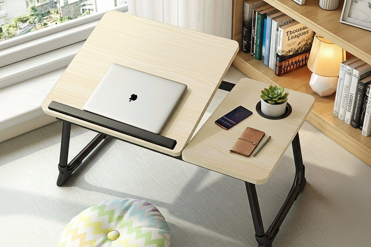 Justerbart laptopbord - Hopfällbart bord med mugghållare