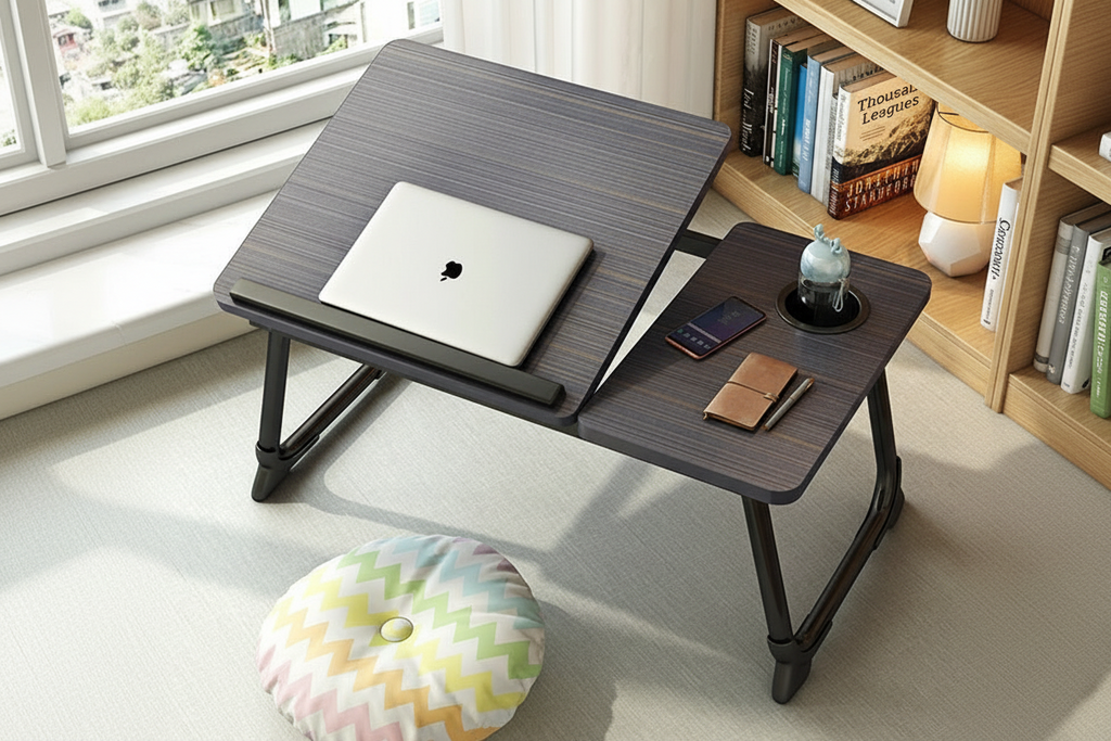 Justerbart laptopbord - Hopfällbart bord med mugghållare