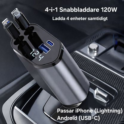 4-i-1 Billaddare 120W - Snabbladdning & infällbara kablar