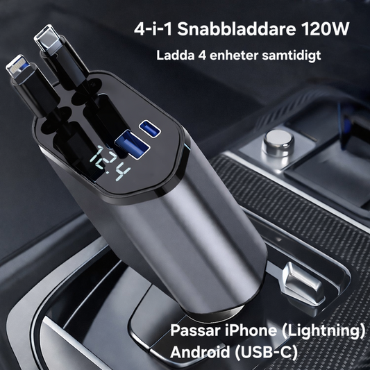 4-i-1 Billaddare 120W - Snabbladdning & infällbara kablar